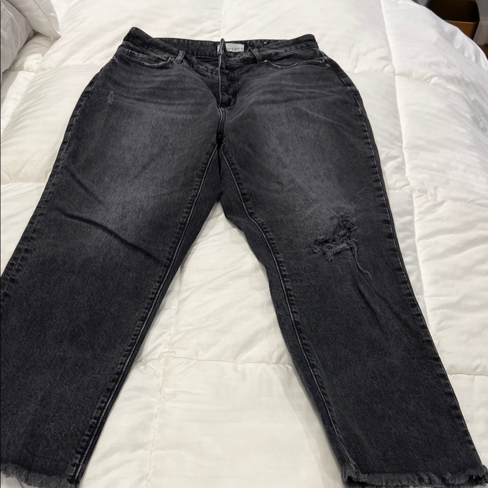 LOFT Black Straight Leg Jeans Frayed Hem